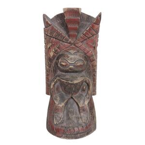 Antique Primitive Handcrafted Native Tribal Tiki Volcano God Warrior Mask Statue
